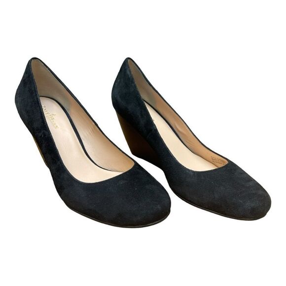 Cole Haan Black Suede Nike Air Wedge Heels Size 7 Classic Minimalist Round EUC - Picture 2 of 8